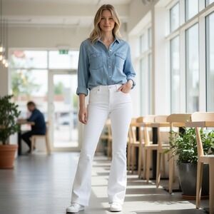 Zara White High Rise Flare Fit Jeans Tall Girl Friendly Size 4 Minimalist Chic